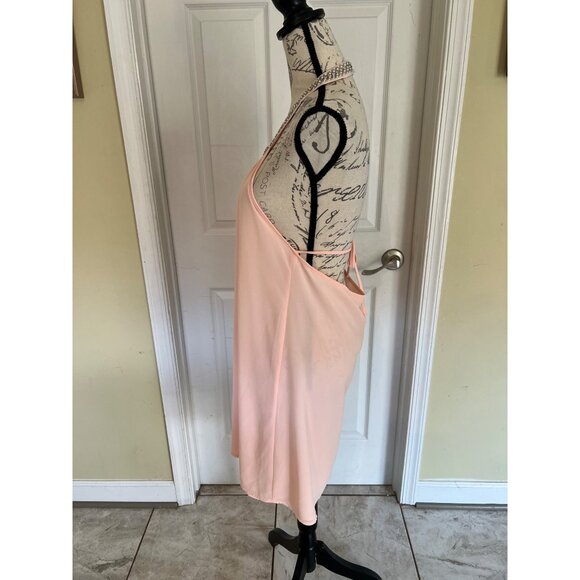 Tobi Pink Halter Mini Dress Chiffon Beaded Collar/neckline Shift Backless HoCo M - Picture 3 of 8